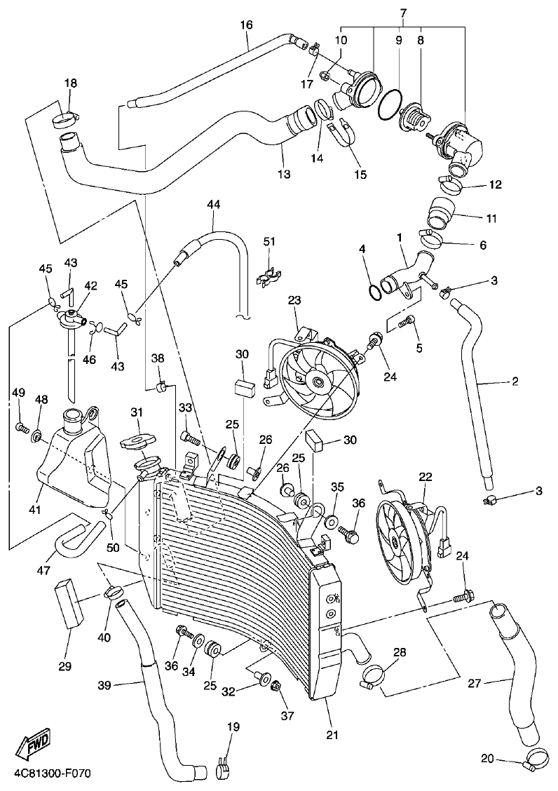 Yamaha R1 2008 RADIATOR & HOSE parts diagram